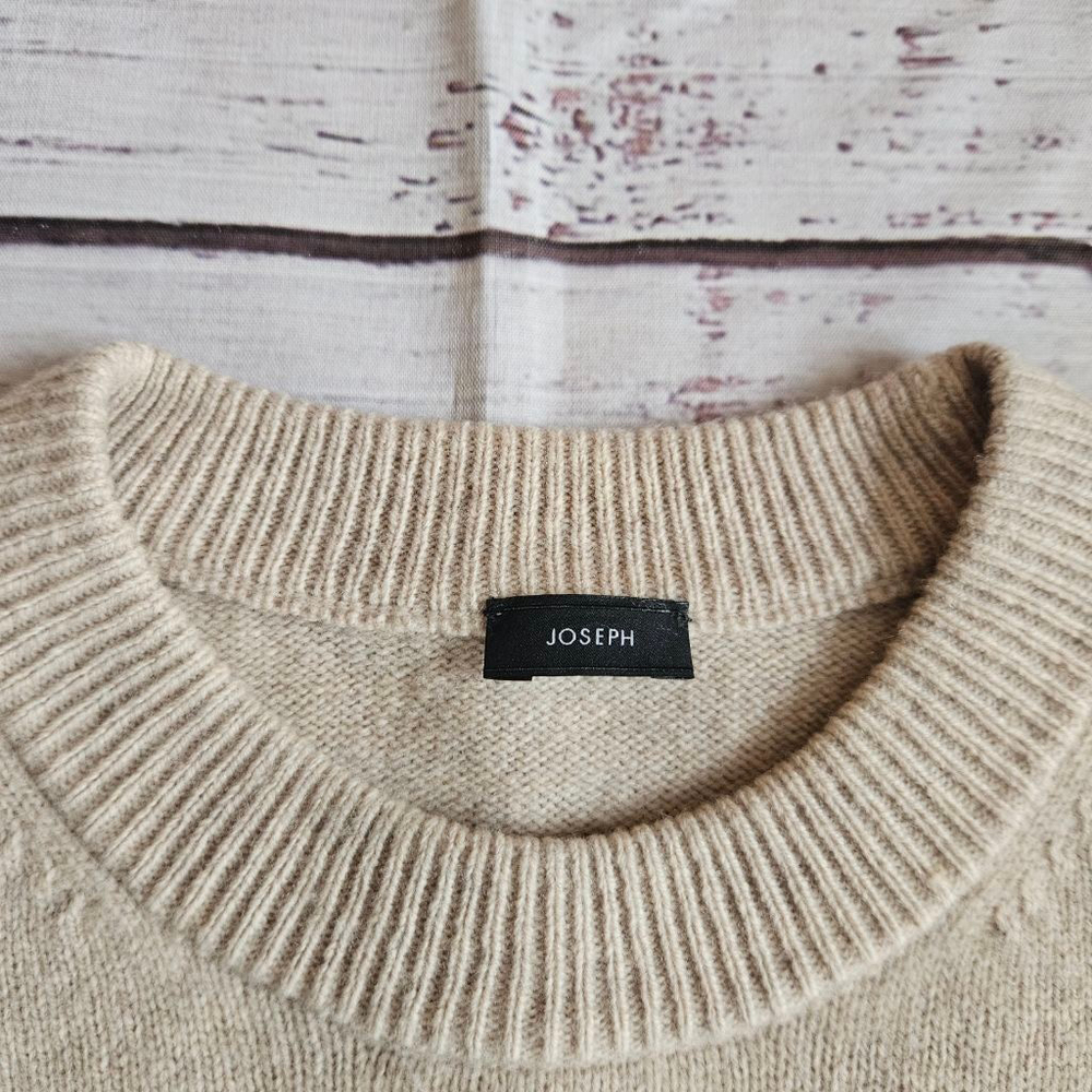 Joseph Wool Cashmere Silk Tan Sweater Plaid Underlay Womens Medium - Picture 2 of 6